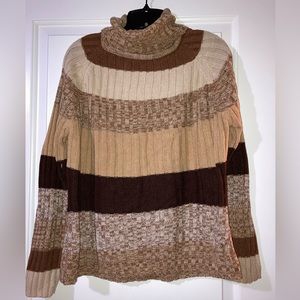 Cut 4 U comfy, ribbed, turtleneck sweater in browns/beige/cream, size 1X.